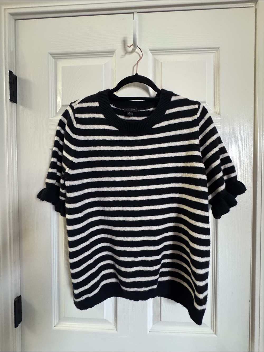 Ann Taylor Women's Black & White Striped Crewneck Sweater